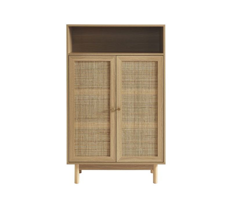 Onyx - Buffet Haut Effet Chêne Et Cannage Rotin 2 Portes 80 Cm