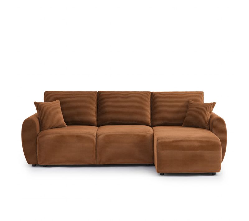 Kalys - Canapé D'angle Réversible Convertible Velours Côtelé 4 Places - Terracotta