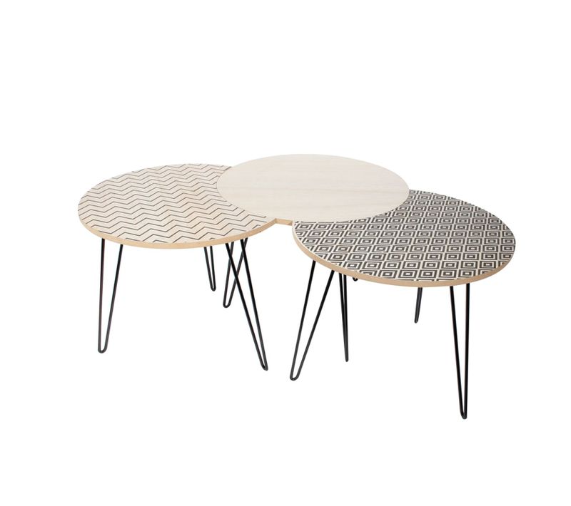 Trio De Tables Gigognes - Beige Et Noire - H. 36cm