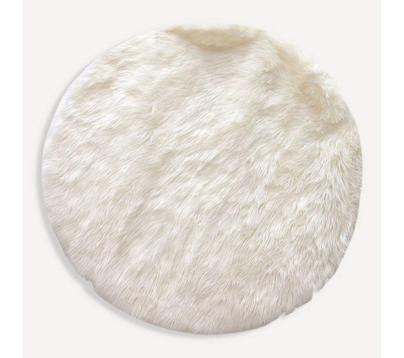 Tapis Rond Imitiation Fourrure Cocooning - Diam. 115 Cm - Blanc Ecru