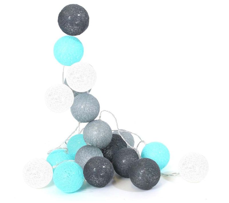 Guirlande Lumineuse Boules Colorées 20 LED 3,45 M Blanc. Gris. Bleu