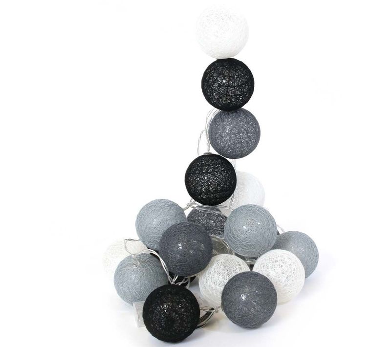 Guirlande Lumineuse Boules Colorées 20 LED 3,45 M Blanc. Noir. Gris