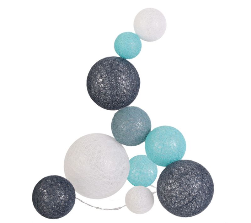Guirlande Lumineuse Boules Colorées 10 LEDs Multi-tailles Bleu, Gris, Blanc