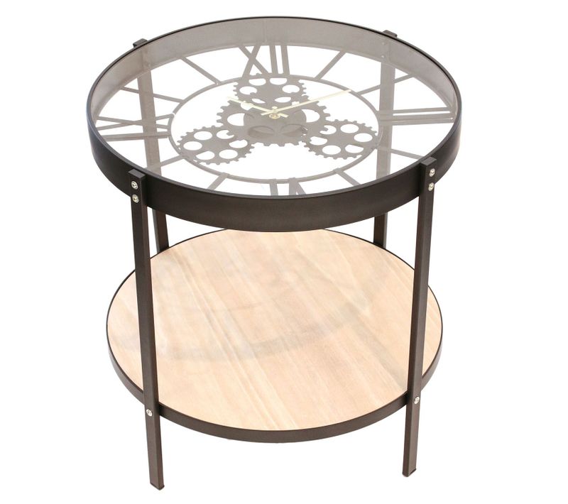 Table D'appoint Design Horloge Vintage Oscar - Diam. 50 X H. 50 Cm - Noir