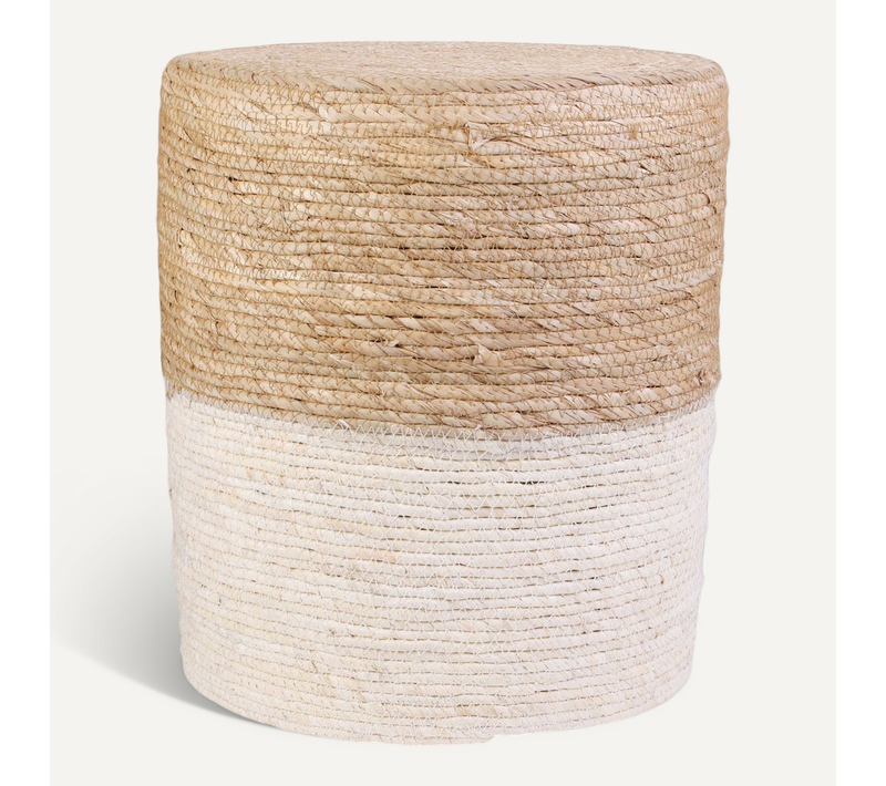 Pouf Tressé En Jonc Blue Lagoon - Diam. 35 Cm - Blanc