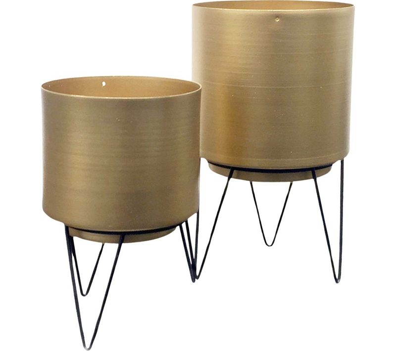Set De 2 Cache-pots Dorés Avec Pieds Filaires