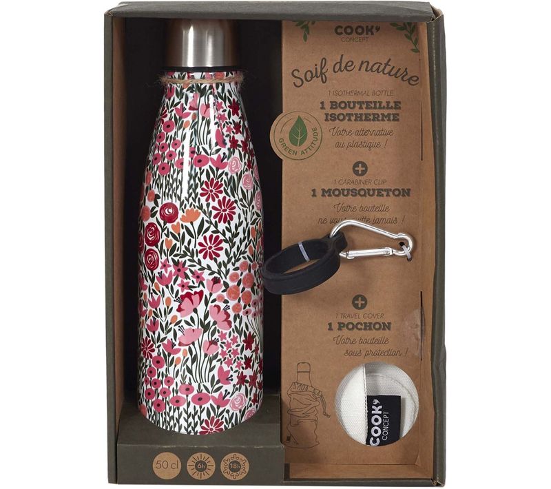 Coffret Bouteille Isotherme 50 Cl Avec Mousqueton Fleurie