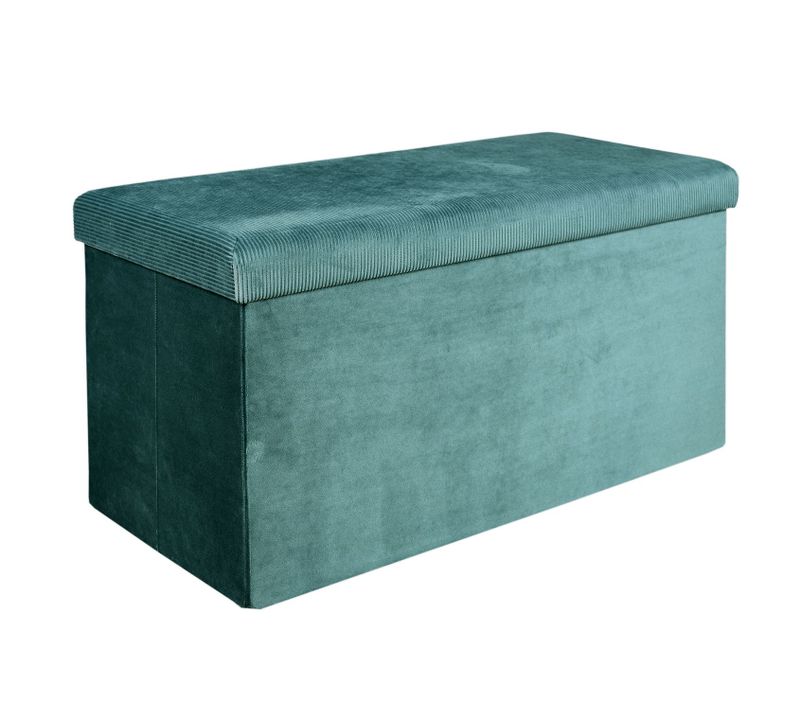 Coffre Banc Pliable Design Velours Giulia - L. 76 X H. 38 Cm - Bleu Canard