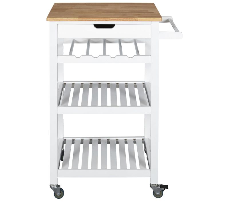 Desserte à Roulettes 3 étages - L. 40 X H. 84 Cm. - Blanche Et Bois