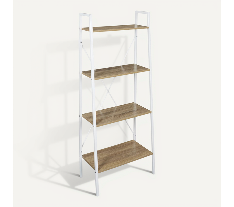Etagère Large à 4 Planches En Bois Et Métal - L. 60 X H. 148 Cm. - Blanc