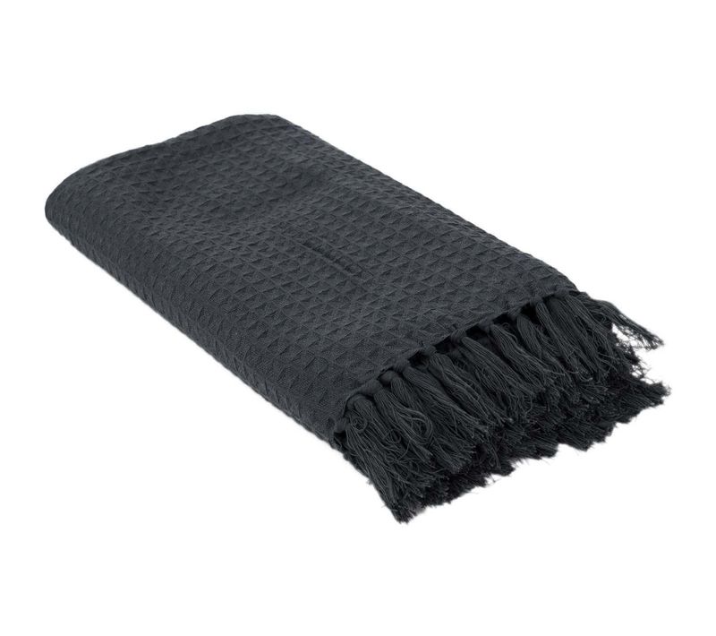 Jeté De Canapé Gaufré En Coton 130 X 160 Cm Gris Anthracite
