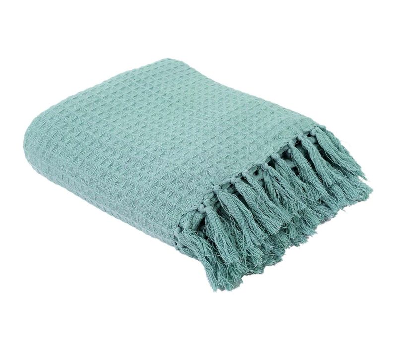 Jeté De Canapé En Coton Gaufré 170 X 250 Cm Vert D'eau