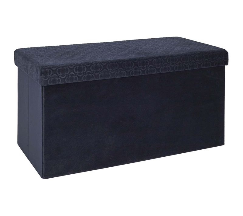 Banc Coffre Pliable En Velours Rétro Bleu Nuit