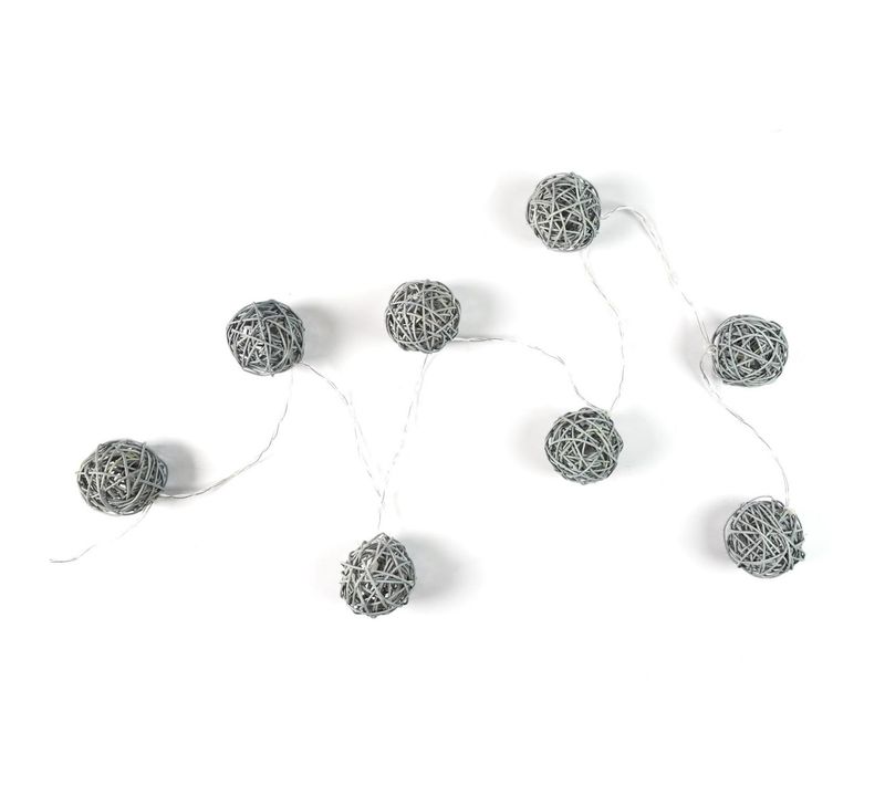 Guirlande Lumineuse 8 LED "boule Rotin" 156cm Gris