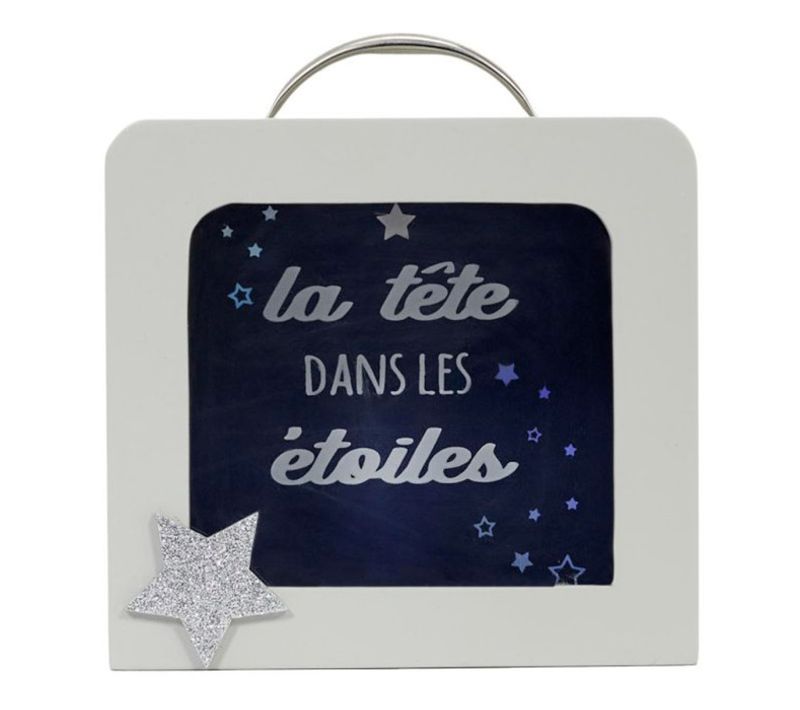 Tirelire Déco Enfant "valise" 15cm Blanc et Gris