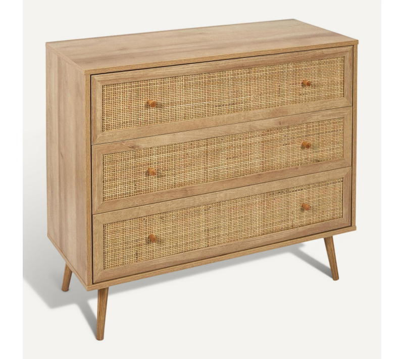 Commode 3 Tiroirs Rotin Et Bois Bali
