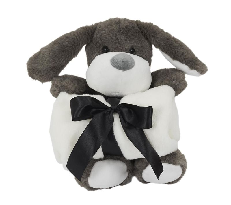 Peluche et Plaid Enfant "chien" 70x70cm Gris