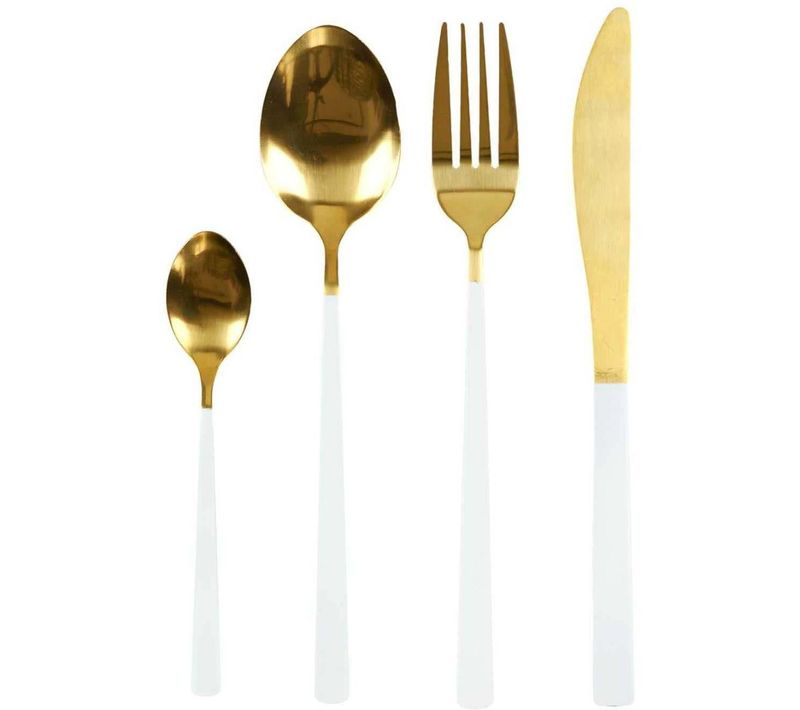 Ménagère 16 Pièces En Inox Doré Et Blanc