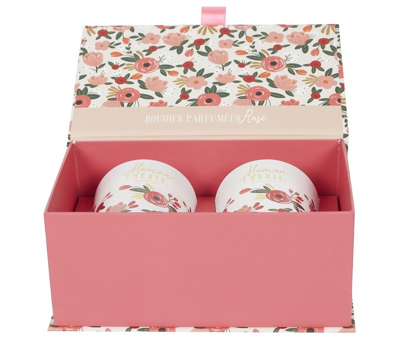 Coffret 2 Bougies Parfumées "maman Chérie" 8cm Rose
