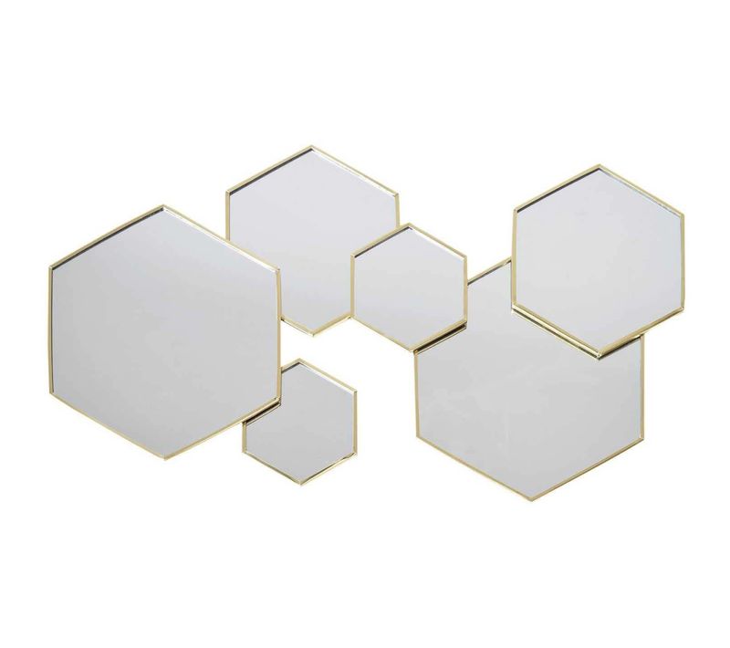 Décoration Murale Miroirs En Métal Doré Hexagonale