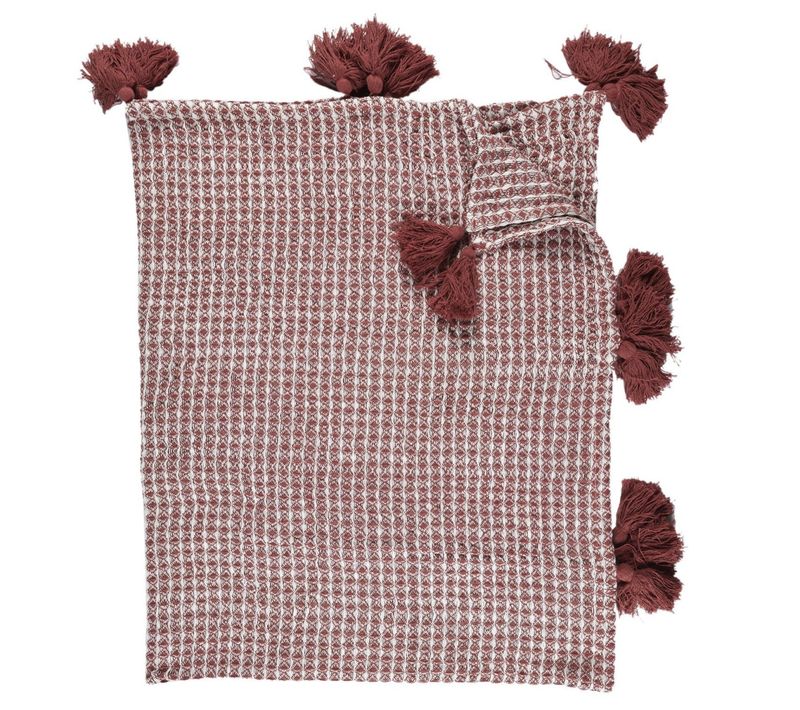 Plaid Nid D'abeille "gaufré" 125x150cm Rouge et Blanc