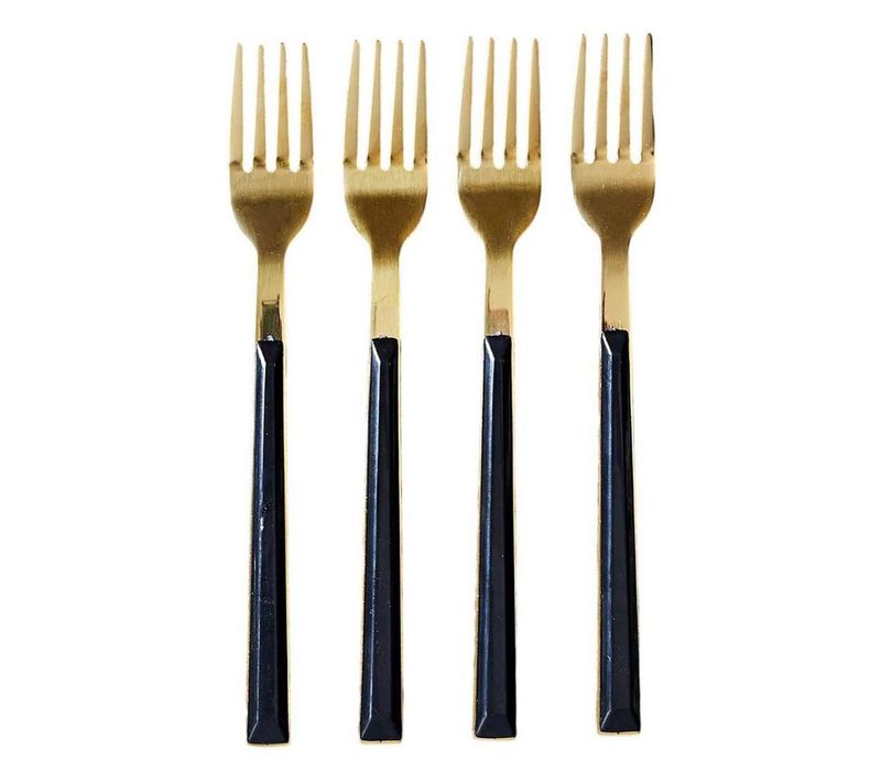 Lot De 4 Fourchettes à Dessert En Inox "charlotte" 15cm Noir et Or