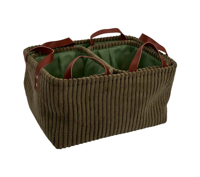 Lot De 3 Paniers De Rangement "velours Côtelé" 36cm Vert