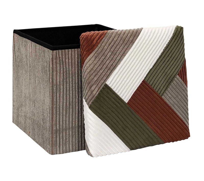 Pouf Coffre Pliable Patchwork Côtelé Scott