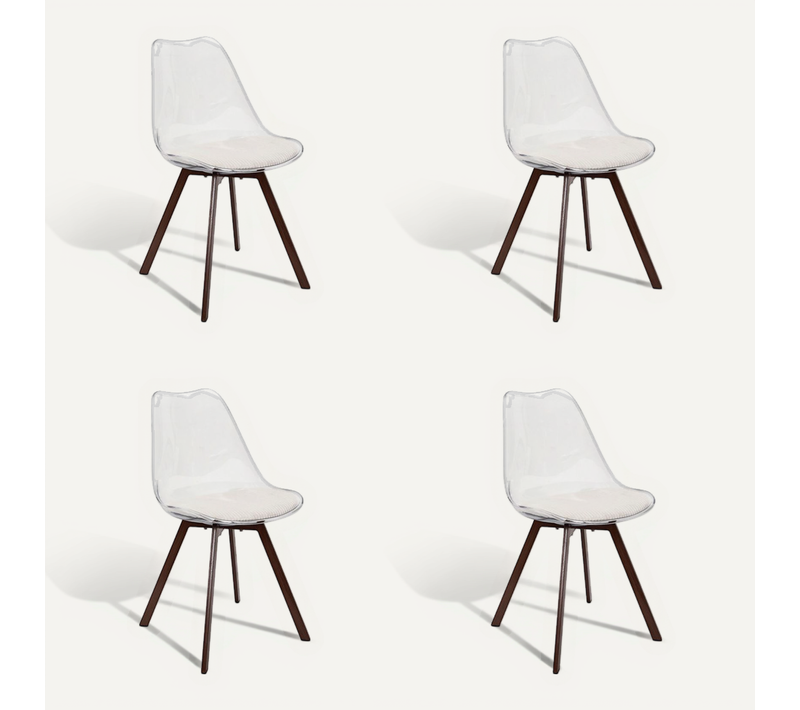 Lot De 4 Chaises Coussin Côtelé "scott" 82cm Transparent et Beige
