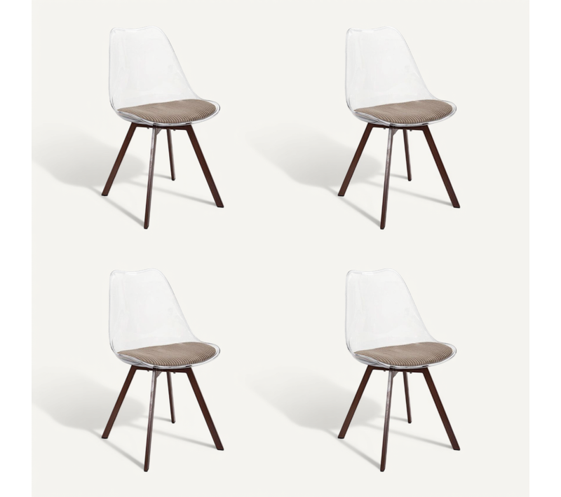 Lot De 4 Chaises Coussin Côtelé "scott" 82cm Transparent et Taupe