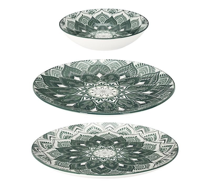 Service De Table 12 Pièces "mandala" 27cm Vert