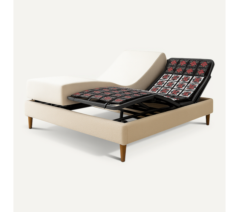 Pack Lit Électrique Matelas 140x190 - Sable - Sommier Relaxation+contour Lit Bouclette+matelas