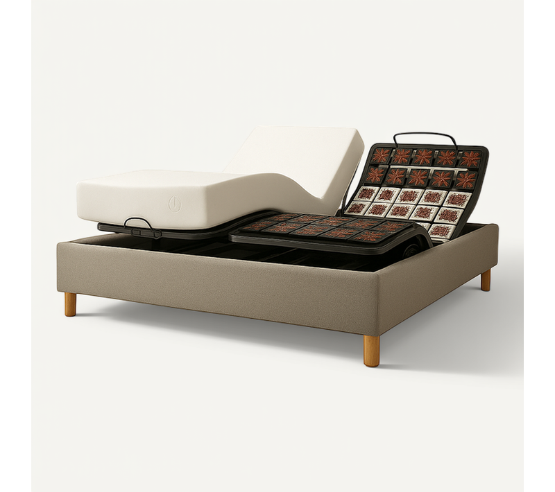 Pack Lit Électrique Matelas 140x190 - Gris - Sommier Relaxation+contour Lit Bouclette+matelas