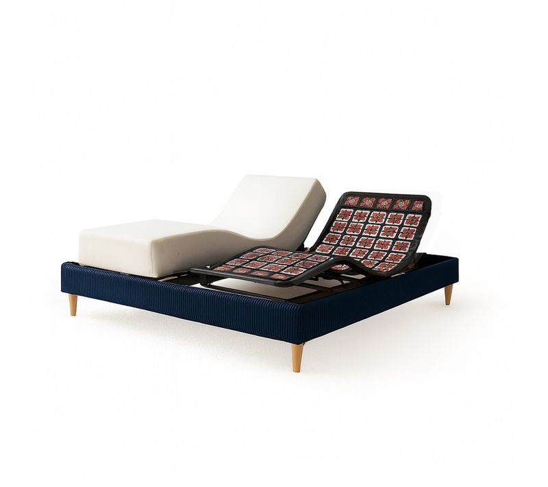 Pack Lit Électrique Matelas 160x200 - Bleu - Sommier Relaxation+contour Lit Velours Cotelé+matelas