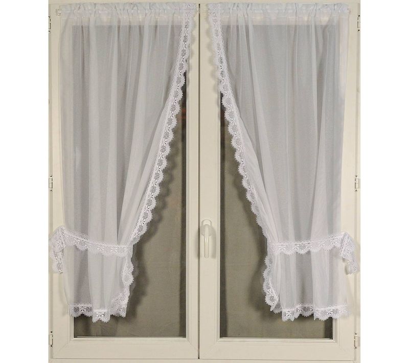Paire De Rideaux Bonne Femme à Bord Macramé - 95x120 Cm - Blanc