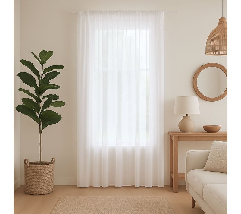 Rideau Voilage Poly-lin Bas Plombé - 420x240 Cm - Blanc