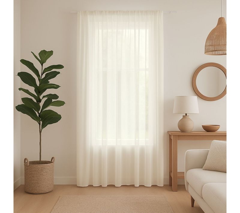Rideau Voilage Poly-lin Bas Plombé - 240x240 Cm - Naturel