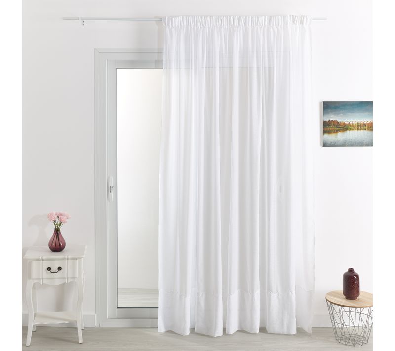 Voilage Poly-lin Brodé Cornely - 240x240 Cm - Blanc