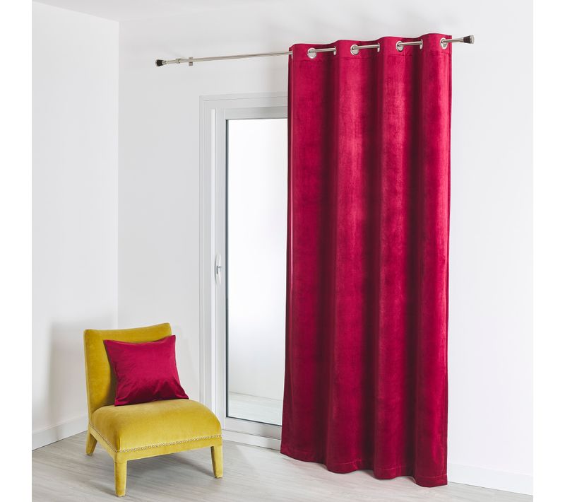 Rideau En Velours Feutré Uni - 135x260 Cm - Bordeaux