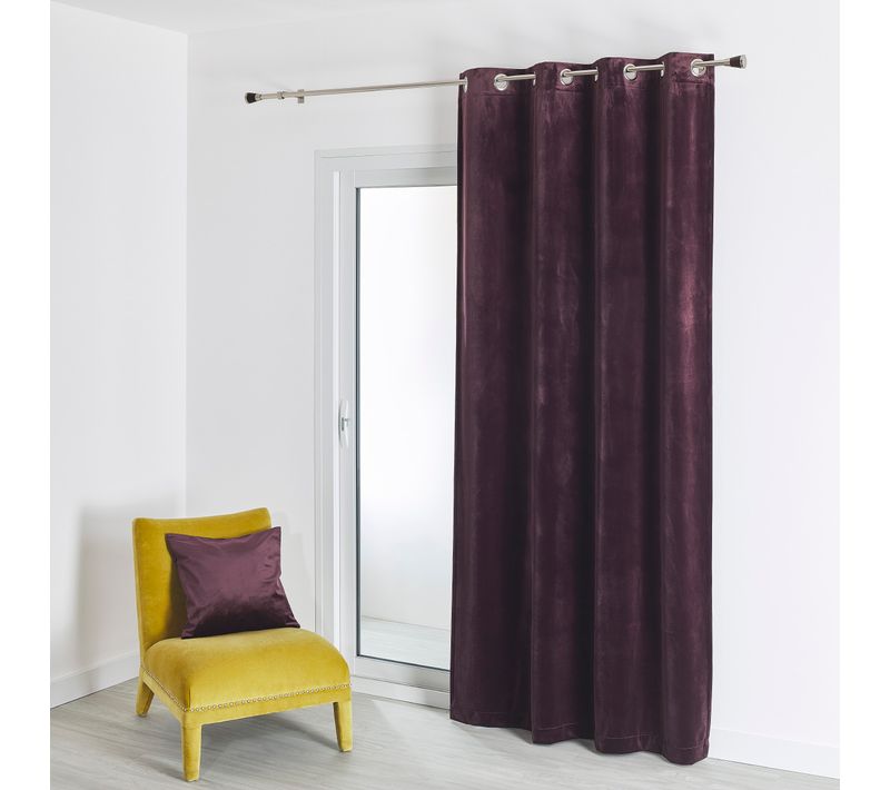 Rideau En Velours Feutré Uni - 135x260 Cm - Prune