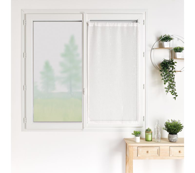 Petit Rideau De Fenêtre Fines Rayures Blanches - 90x210 Cm - Blanc