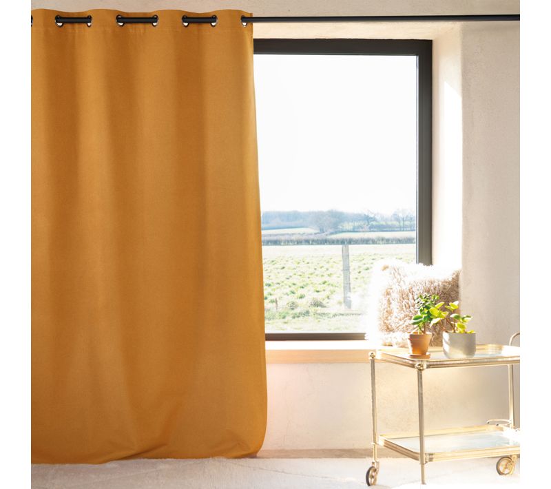 Rideau 100% Occultant Thermique Phonique Chiné - 135x260 Cm - Jaune Ocre