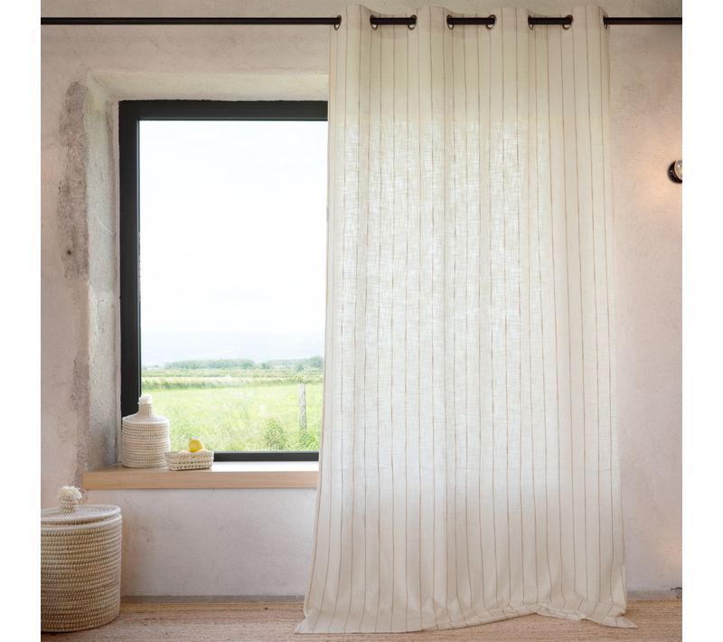 Rideau 100% Coton À Rayures Beige Lourmarin - 140x260 Cm - Beige