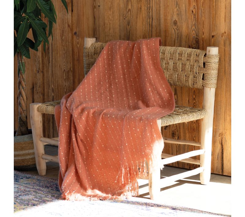 Plaid Doux à Franges Aspect Mohair - 130x180 Cm - Terracotta