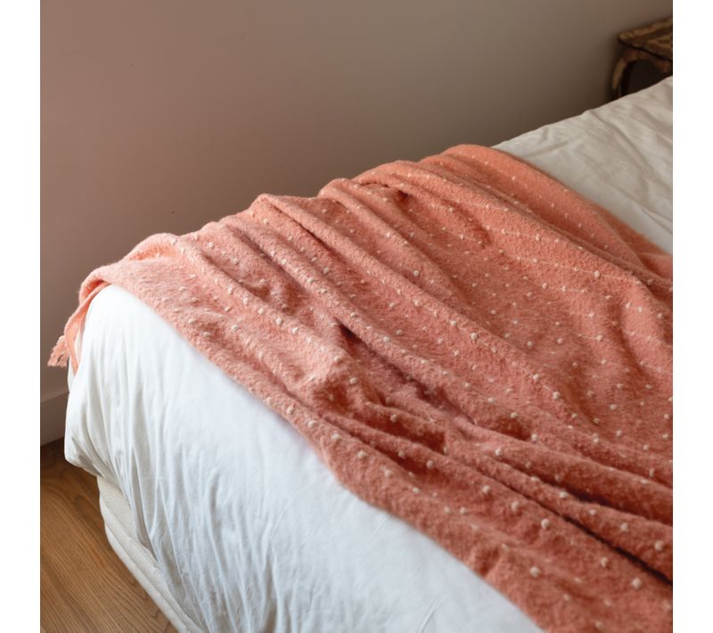 Chemin De Lit / Étole Aspect Mohair à Pois - 75x190 Cm - Terracotta