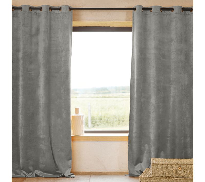 Rideau Ignifugé M1 En Velours Premium - 140x260 Cm - Gris
