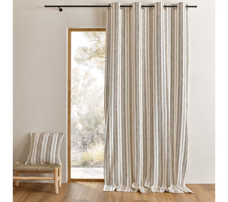 Rideau 100% Coton Rayures Tapissier Lourmarin - 140x260 Cm - Jaune Ocre