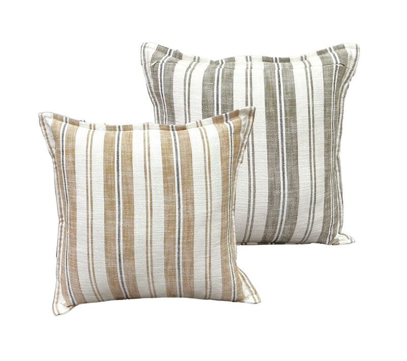 Housse De Coussin 100% Coton Rayures Tapissier Deux Faces Lourmarin - 60x60 Cm - Jaune Ocre
