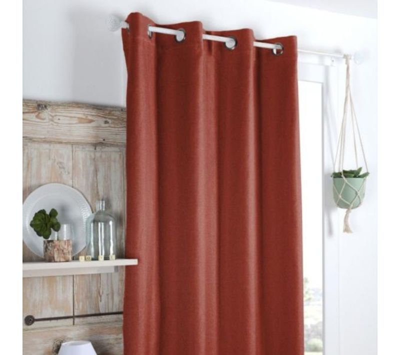 Rideau Occultant Uni Tramé - 140x260 Cm - Terracotta