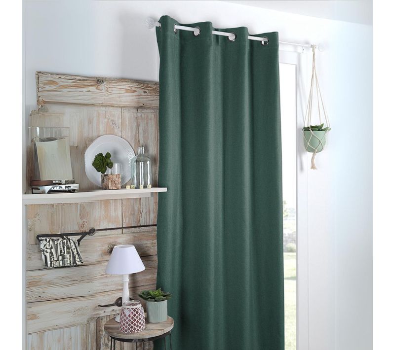 Rideau Occultant Uni Tramé - 140x260 Cm - Vert Sapin